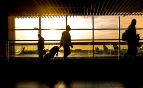 Man walking through airport